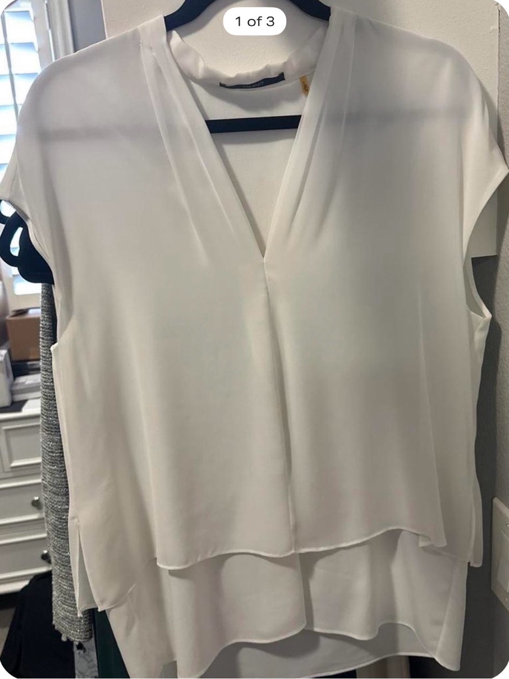 Tahari White Sleeveless V-Neck Layered Blouse